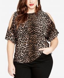 Trendy Plus Size Cold-Shoulder Leopard-Print Top at Macys